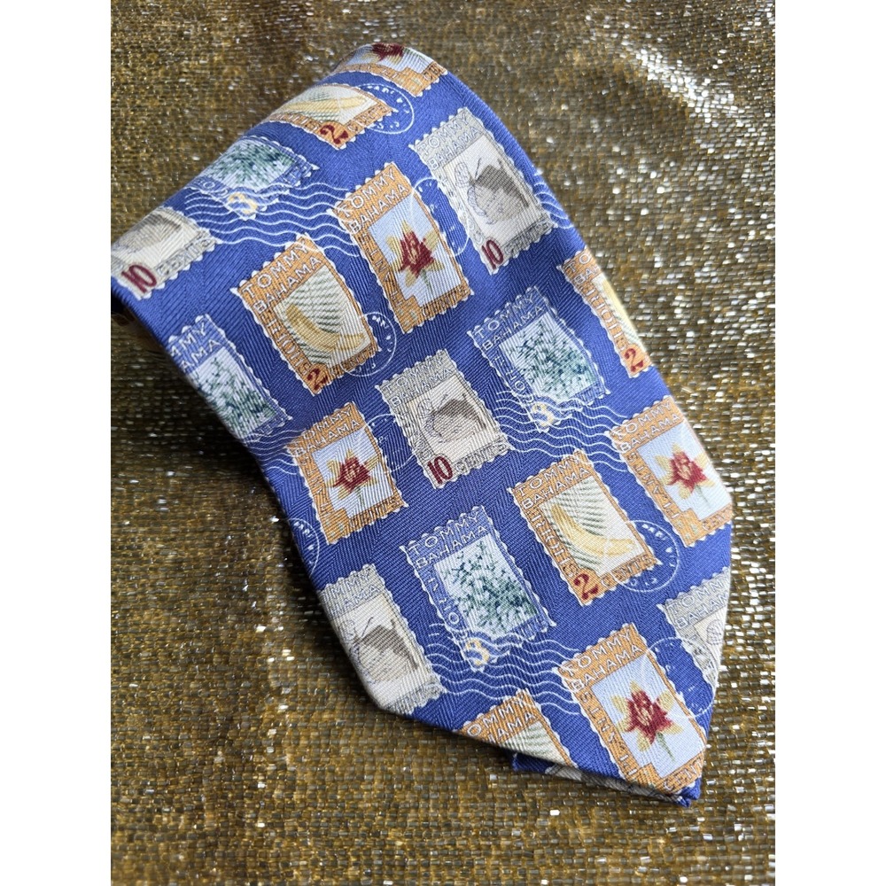 Tommy Bahama Blue Multicolor 100% Silk Postage Stamp Floral